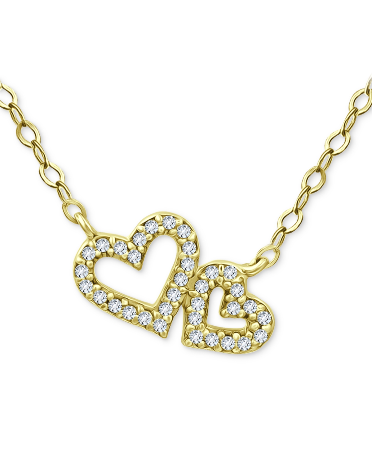 Giani Bernini Cubic Zirconia Double Heart Pendant Necklace, 16" + 2" Extender, Created For Macy's In Gold