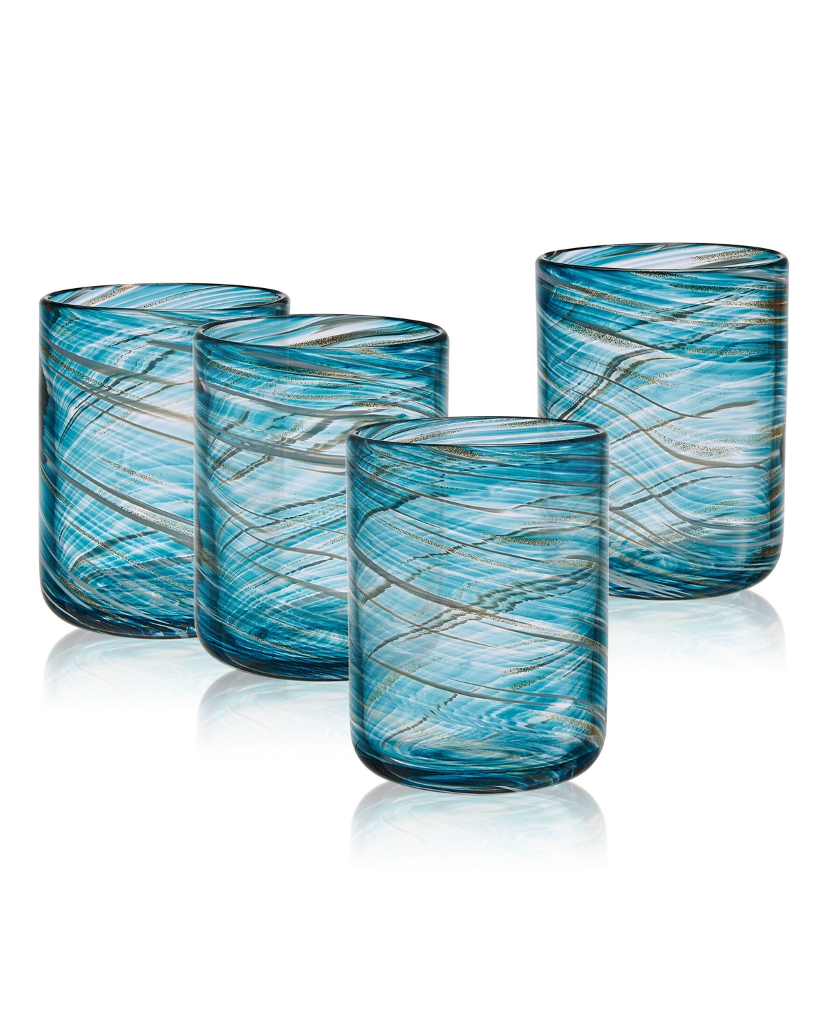 Mikasa Color Swirl 15 Ounce Double Old Fashion Drinking Glass 4-piece Set In Blue