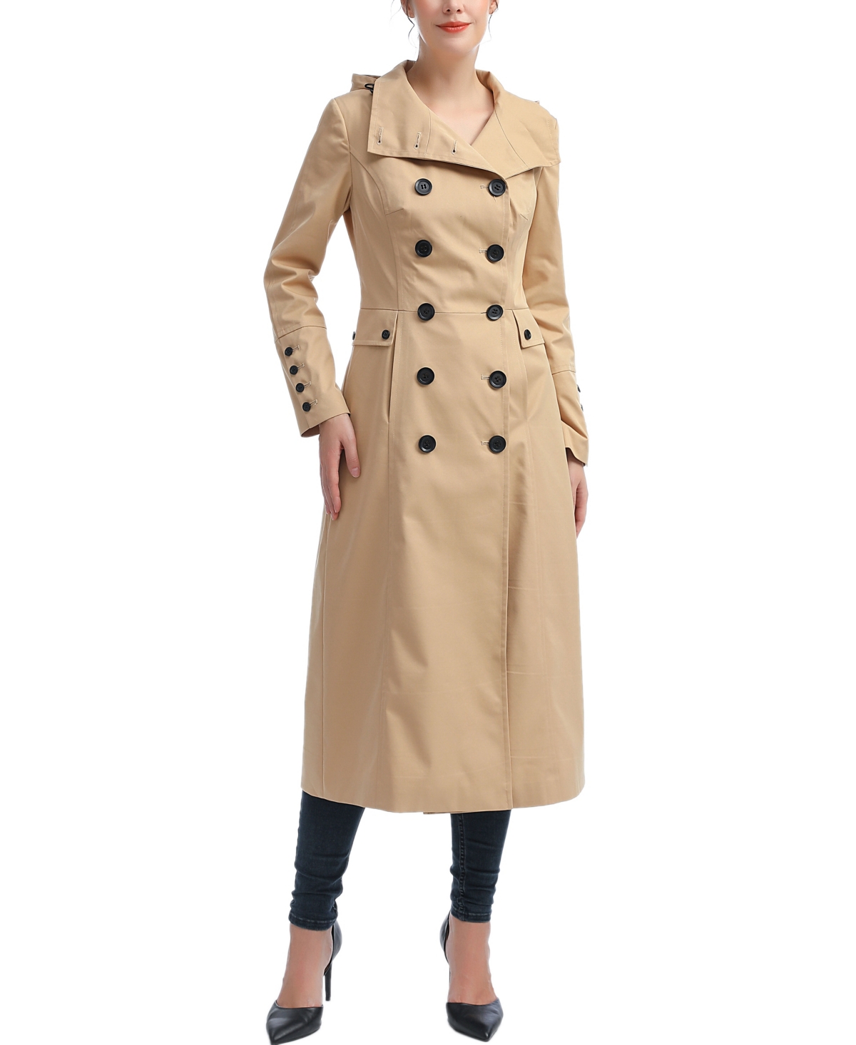 Women's Elana Water Resistant Long Trench Coat - Tan