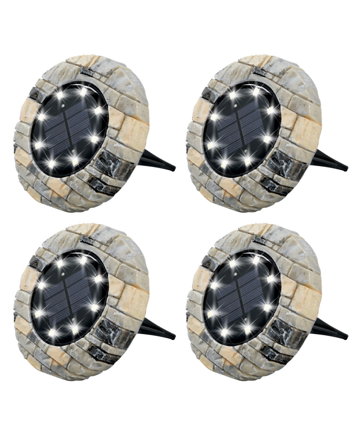 BELL + HOWELL SOLAR POWERED 8 INTEGRATED LED SUPER BRIGHT IN-GROUND STONE LIKE PATH DISK LIGHTS, SET OF 4