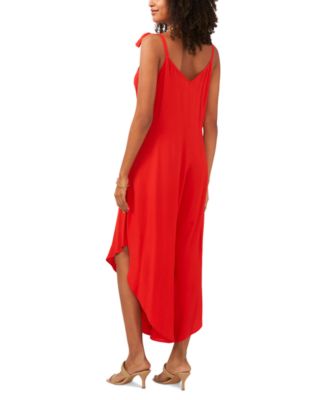 Women's V-Neck Sleeveless Tie-Shoulder Angled-Hem Jumpsuit