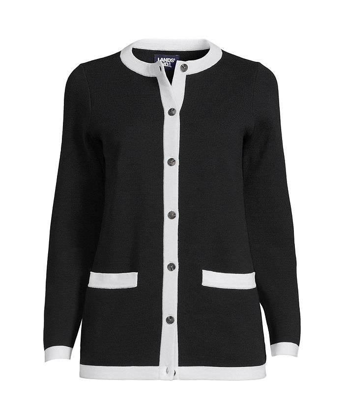 Lands' End Women's Fine Gauge Cotton Pocket Crew Cardigan Macy's