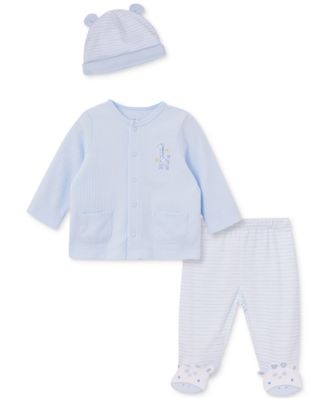Little Me - Baby Boys or Baby Girls 3-Pc. Cardigan, Footed Pants, & Hat Set