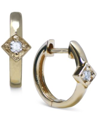 Anzie - Diamond Accent Square Huggie Extra Small Hoop Earrings in 14k Gold, 0.47"