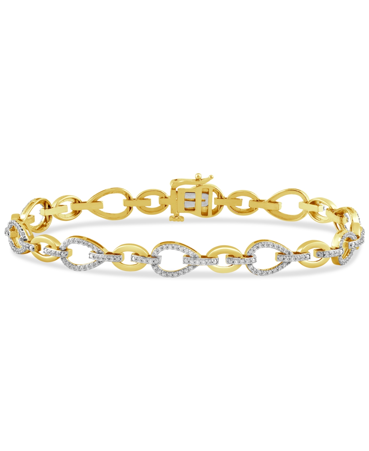 Macy's Diamond Open Pear Link Bracelet (1 Ct. T.w.) In 14k Gold-plated Sterling Silver