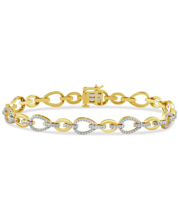 Macy's Diamond Open Pear Link Bracelet (1 ct. t.w.) in 14k Gold-Plated ...