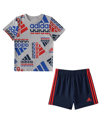 adidas Baby Boys All Over Print Cotton Shirt and Shorts, 2 Piece Set ...