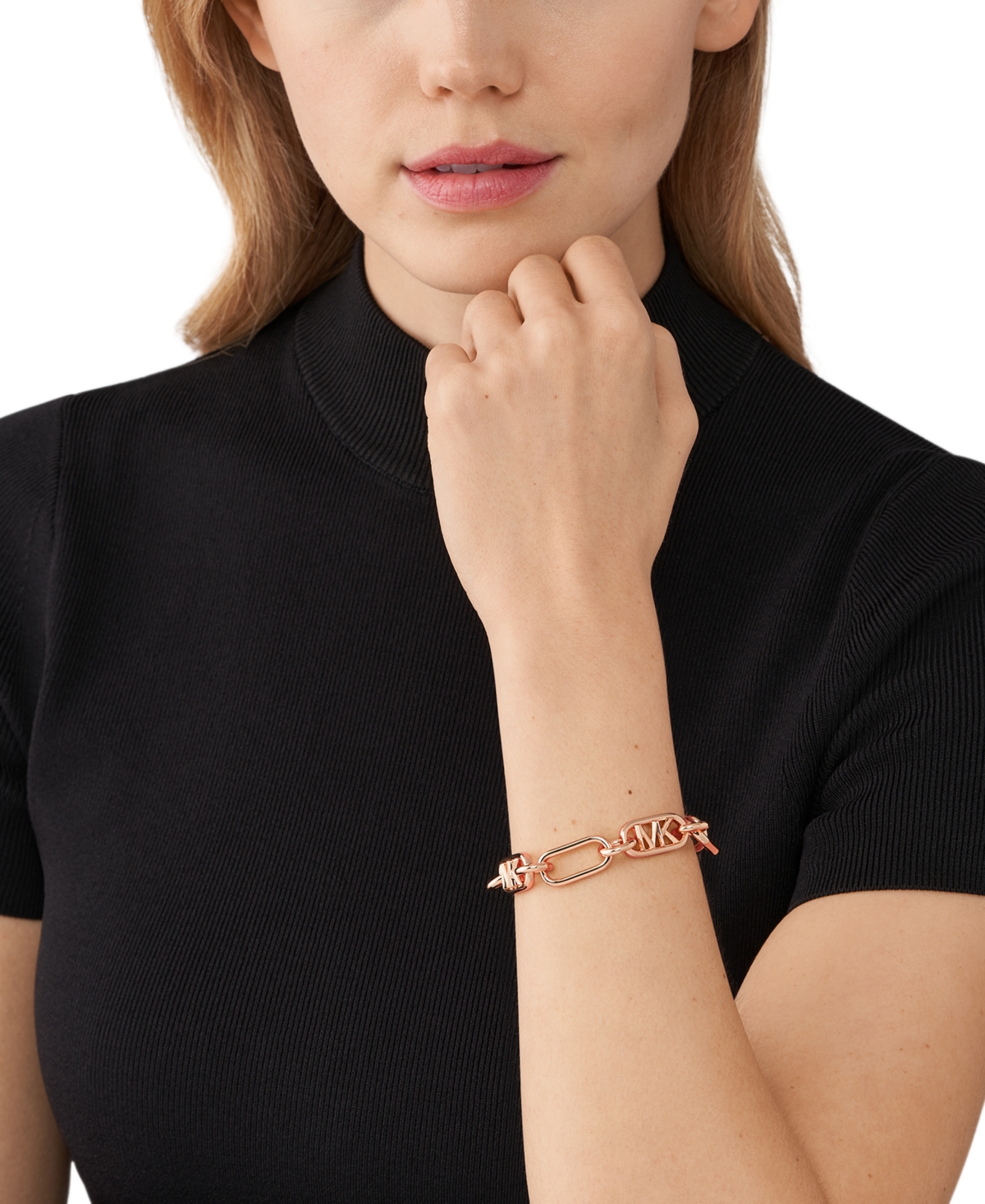 Shop Michael Kors 14k Rose Gold-plated Brass Empire Link Chain Bracelet