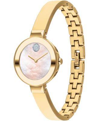 Women's Bold Bangles Swiss Quartz Ionic Plated Gold-Tone Steel Watch 28mm