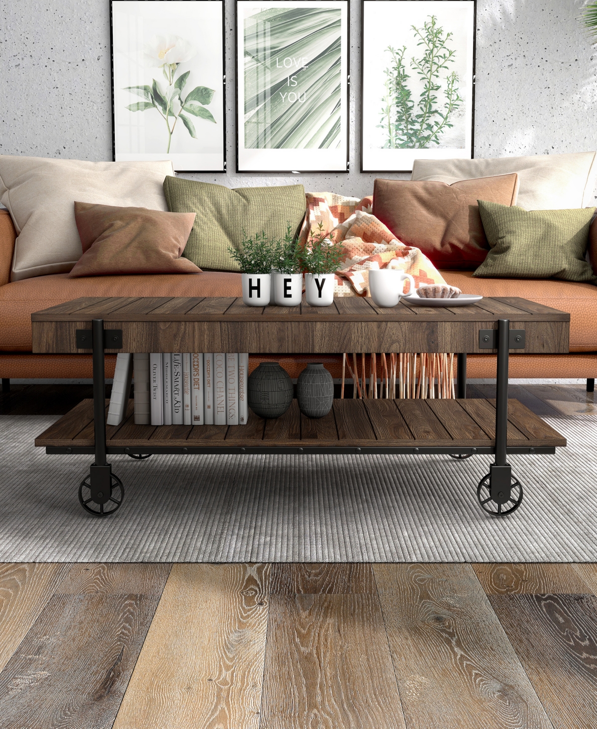 Furniture of America Luther Steel Rectangle Coffee Table - Black and Dark Walnut