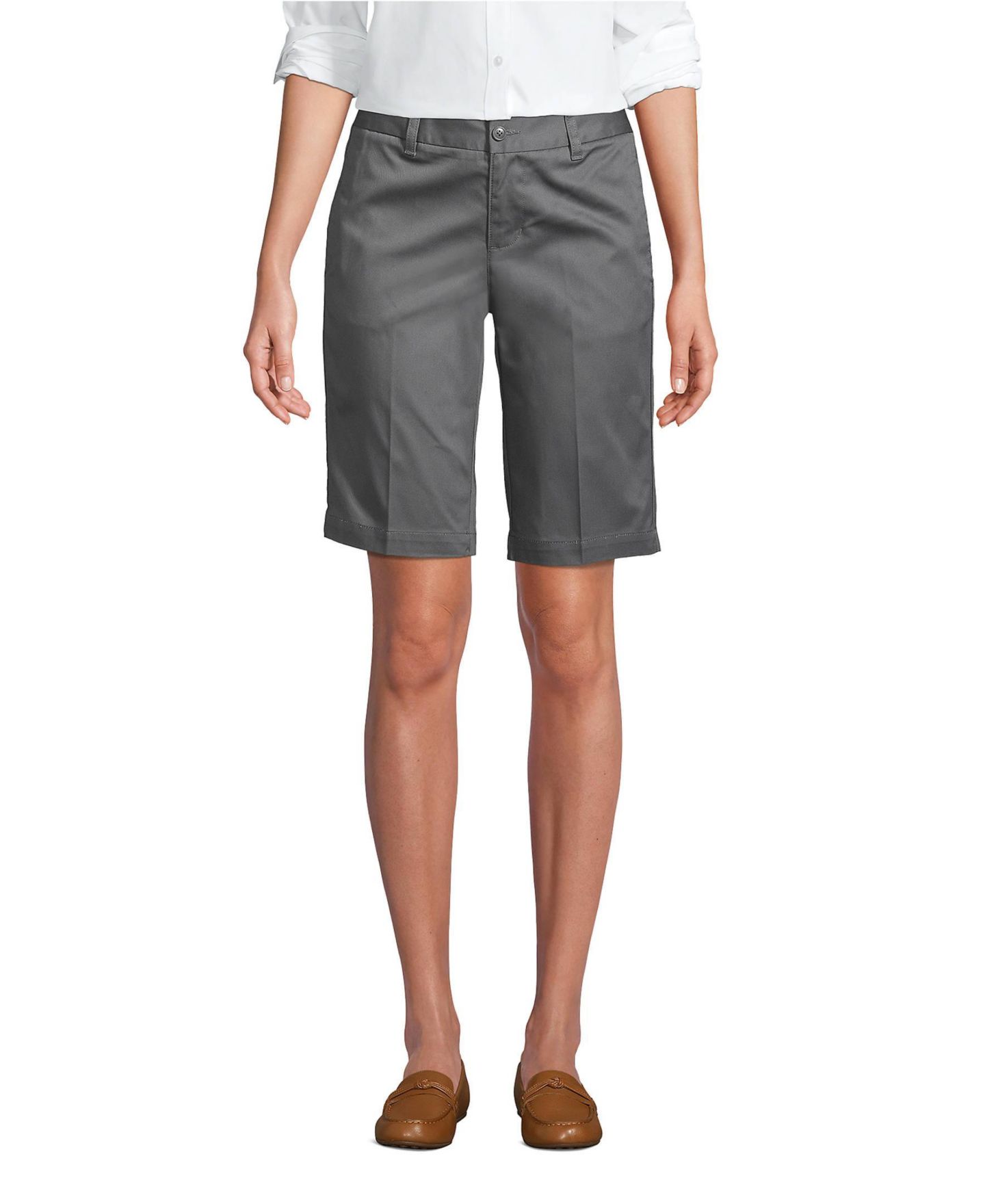 Женские шорты Lands' End Plain Front Blend Chino, цвет: Серый — фото 17