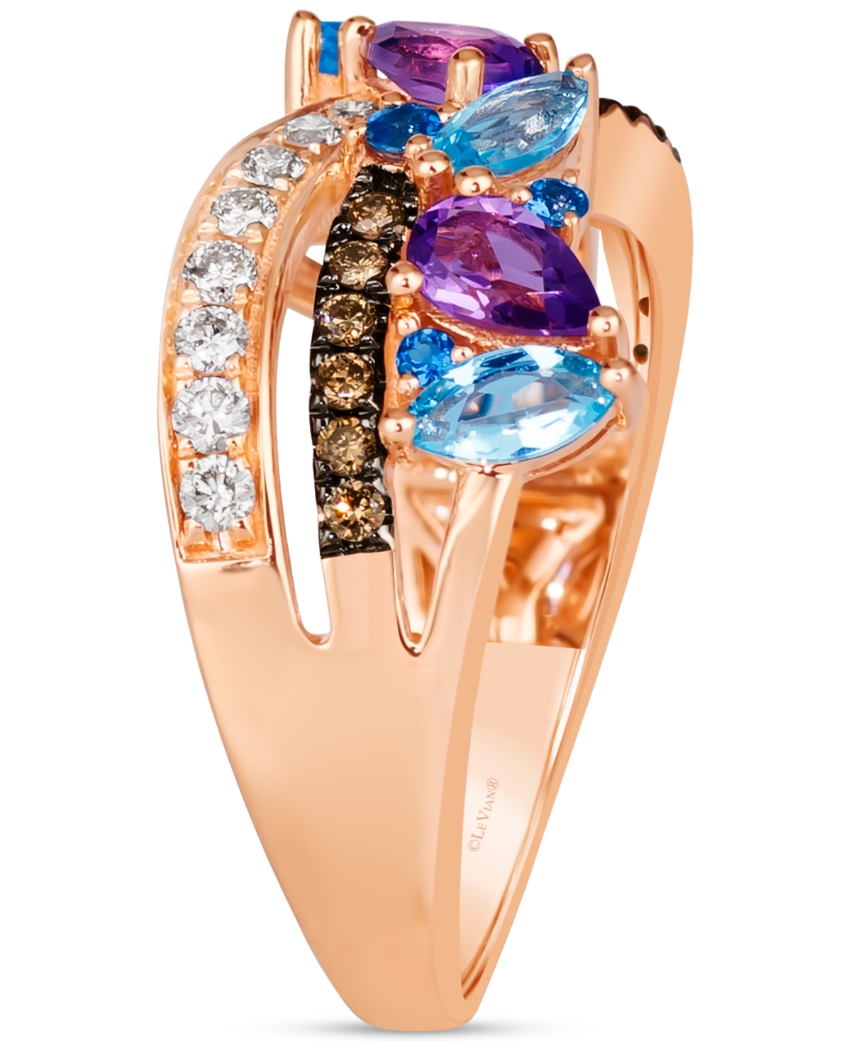 Le Vian Multi-Gemstone (1-1/6 ct. t.w.) & Diamond (3/8 t. t.w.) Crossover Statement Ring in 14k Rose Gold
