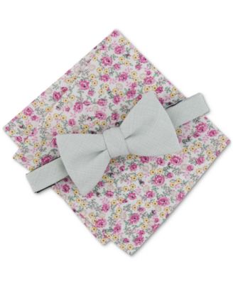 Bar III - Men's Alden Solid Bow Tie & Floral Pocket Square Set