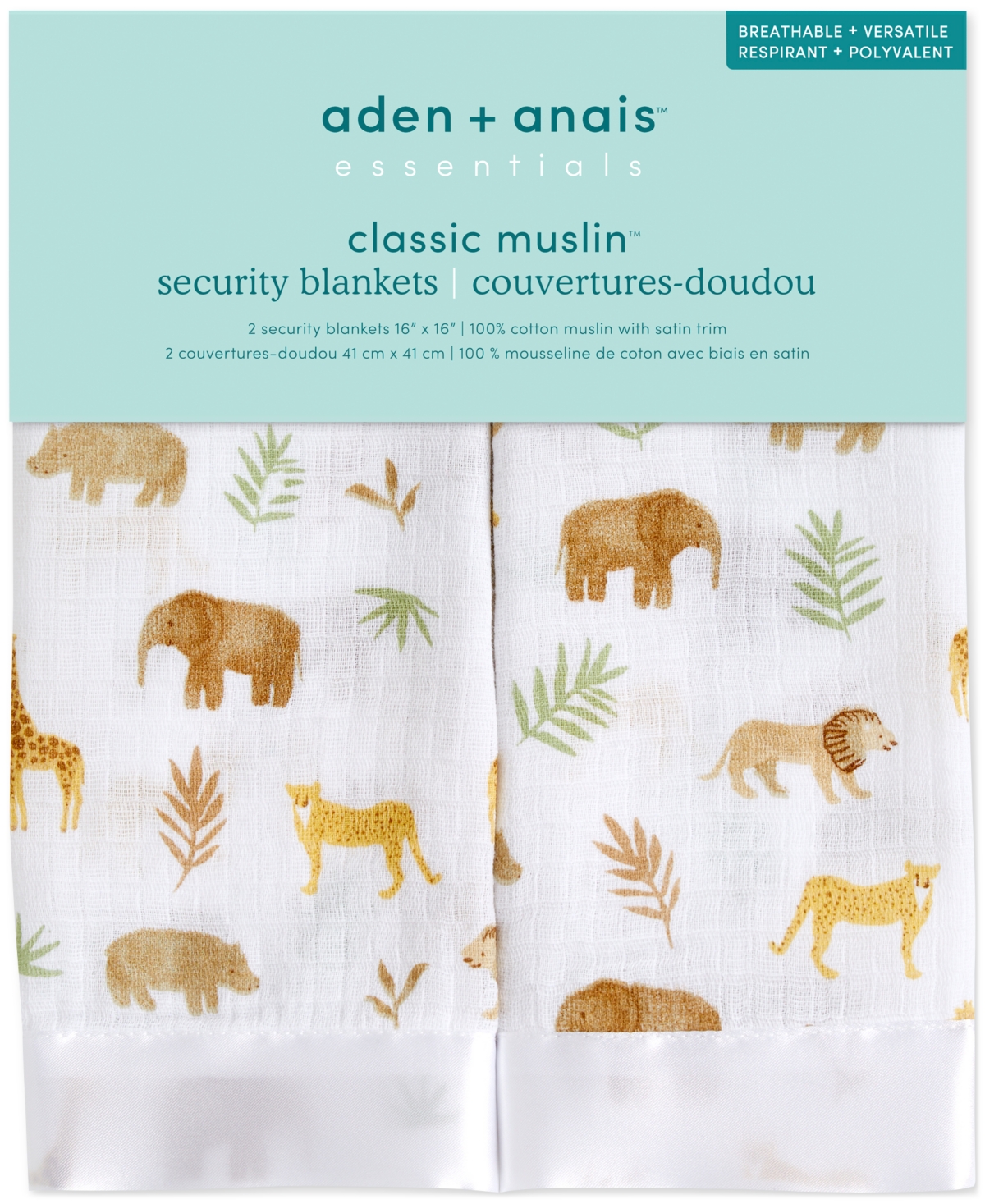 Aden By Aden + Anais Baby Boys Or Baby Girls Tanzania Essential Muslin Security Blankets, Pack Of 2