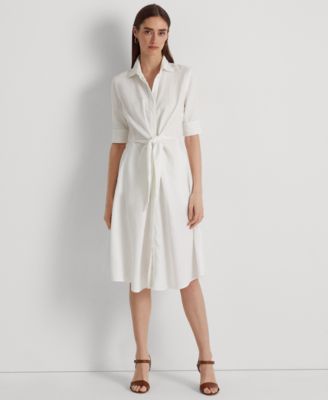 로렌 랄프로렌 Lauren Ralph Lauren Linen Fit & Flare Shirtdress,White