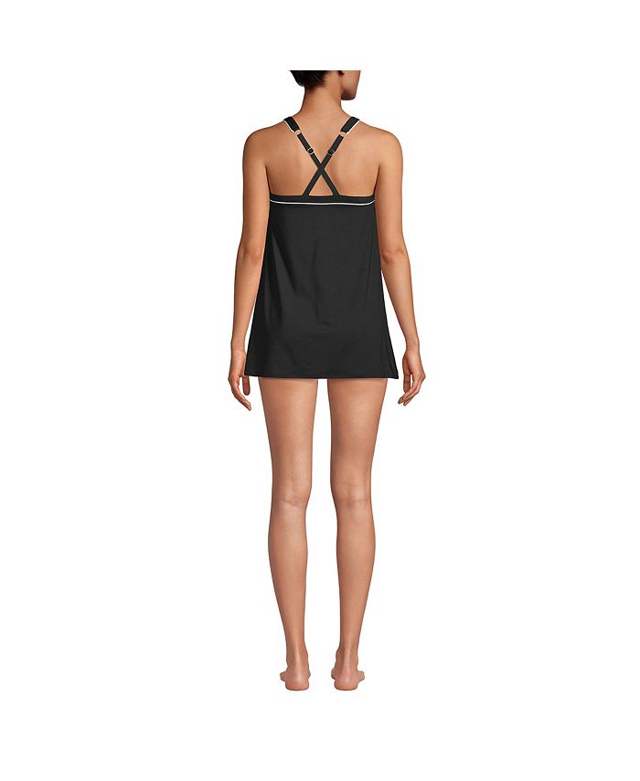 Lands' End Women's Long High Neck Swim Dress One Piece Swimsuit