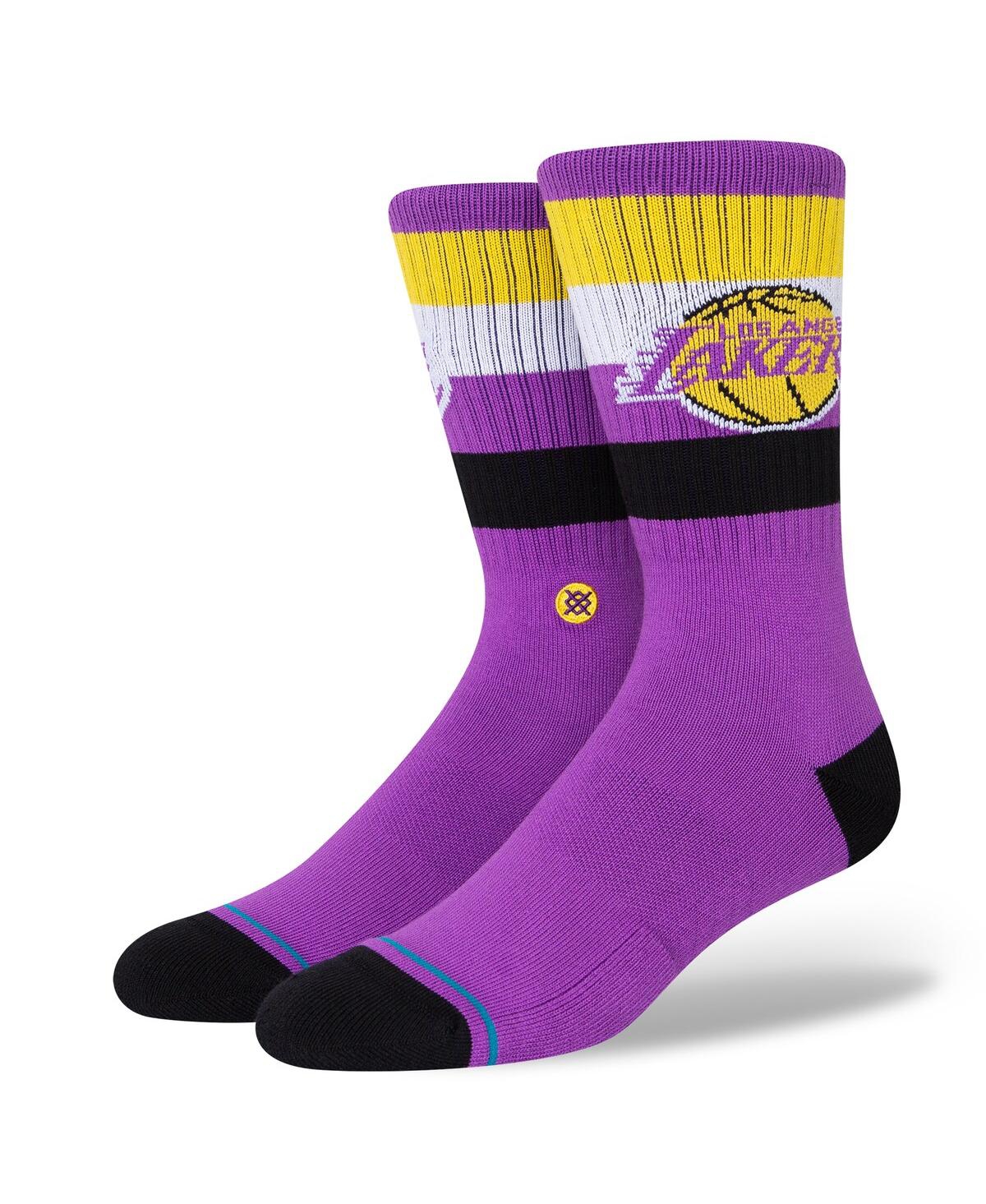 Stance Men's  Los Angeles Lakers Stripe Crew Socks In Purple