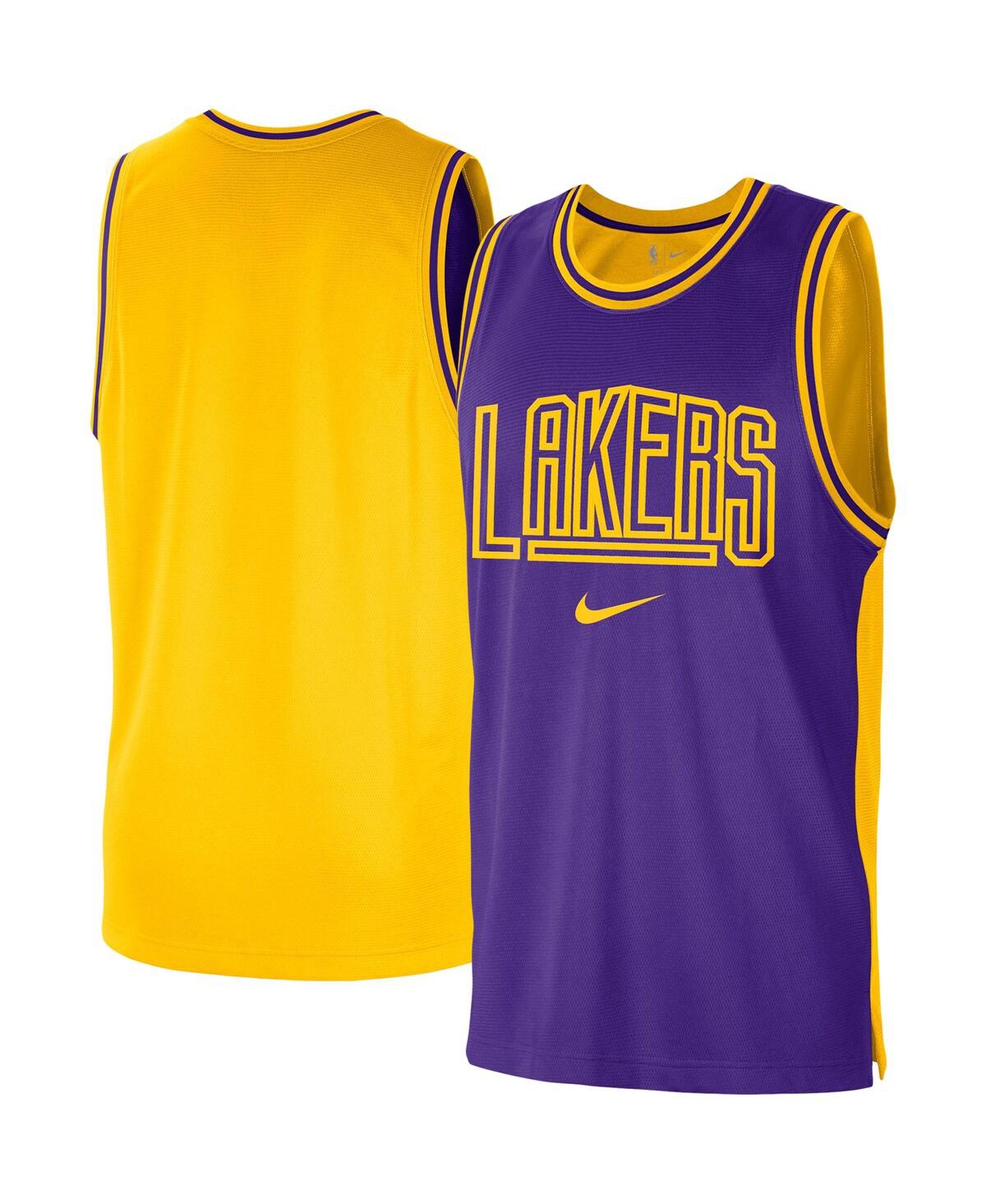 Shop Nike Men's  Purple, Gold Los Angeles Lakers Courtside Versus Force Split Dna Performance Mesh Tank To In Purple,gold