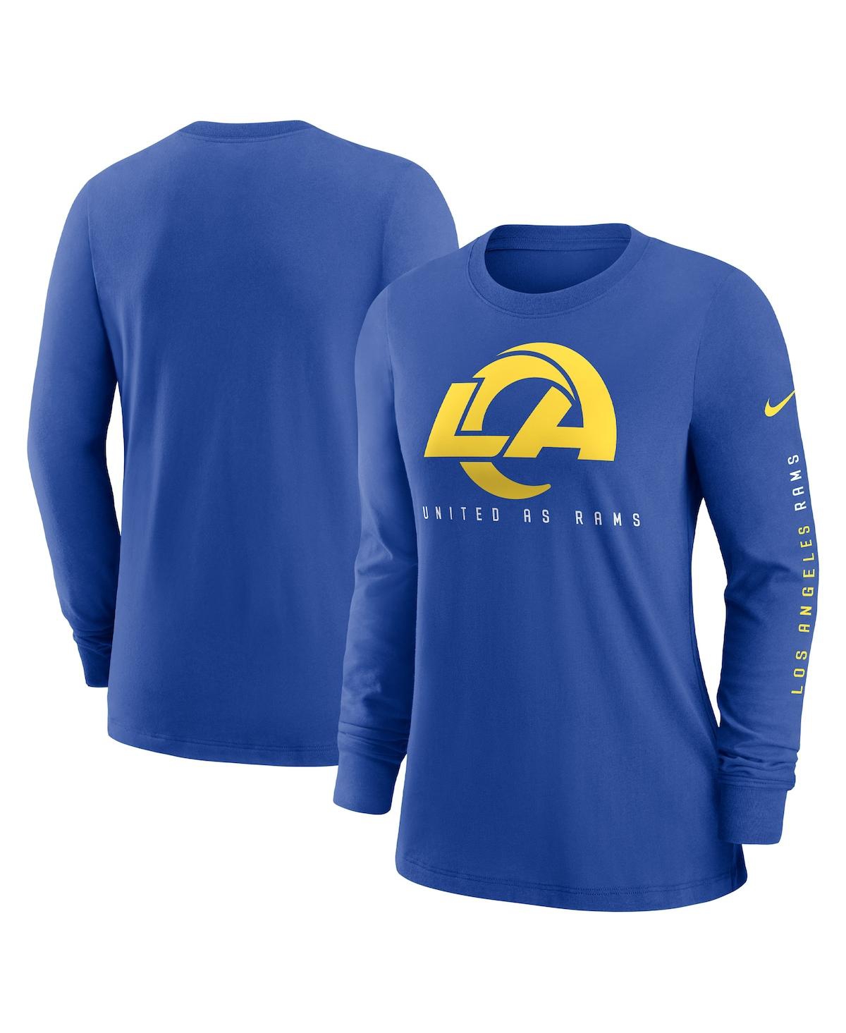 Shop Nike Women's  Royal Los Angeles Rams Prime Split Long Sleeve T-shirt