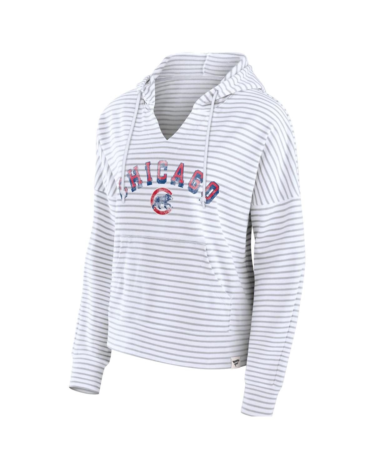 Shop Fanatics Women's  White Chicago Cubs Striped Arch Pullover Hoodie