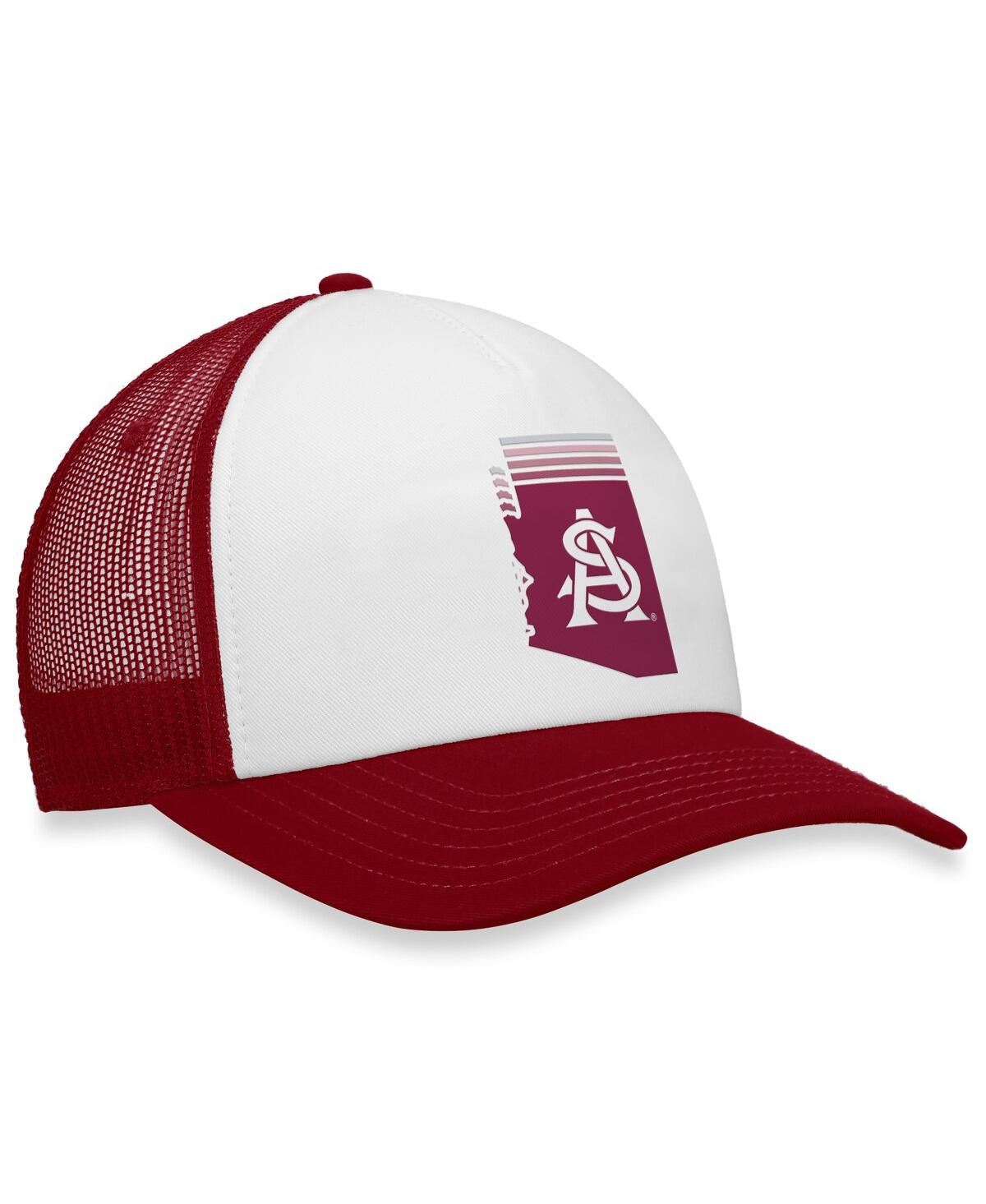 Top Of The World Men's  White, Maroon Arizona State Sun Devils Tone Down Trucker Snapback Hat In White,maroon
