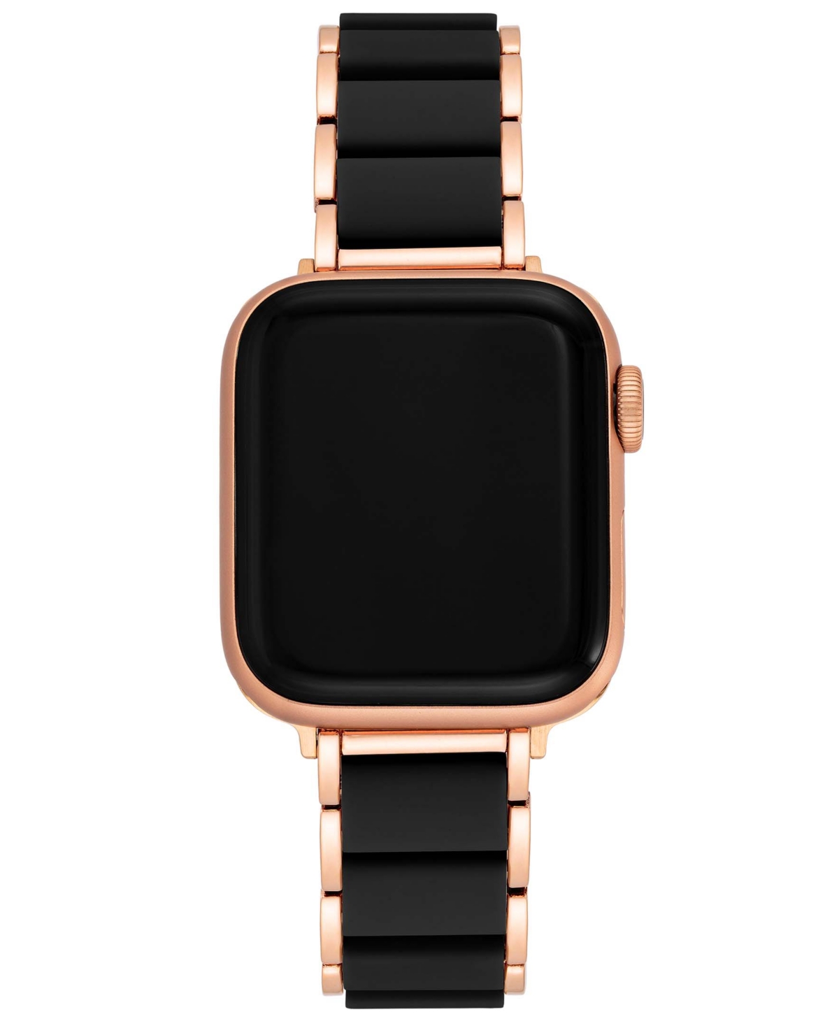 Anne Klein Womens Rose Gold-Tone Alloy Bracelet with Black Rubberized Center Links and Rose Gold-Tone Stainless Steel Adaptors Compatible with Apple Watch 42mm, 44mm, 45mm, Ultra 49mm