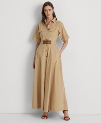 Lauren Ralph Lauren - Women's Buckle-Trim Cotton-Blend Shirtdress