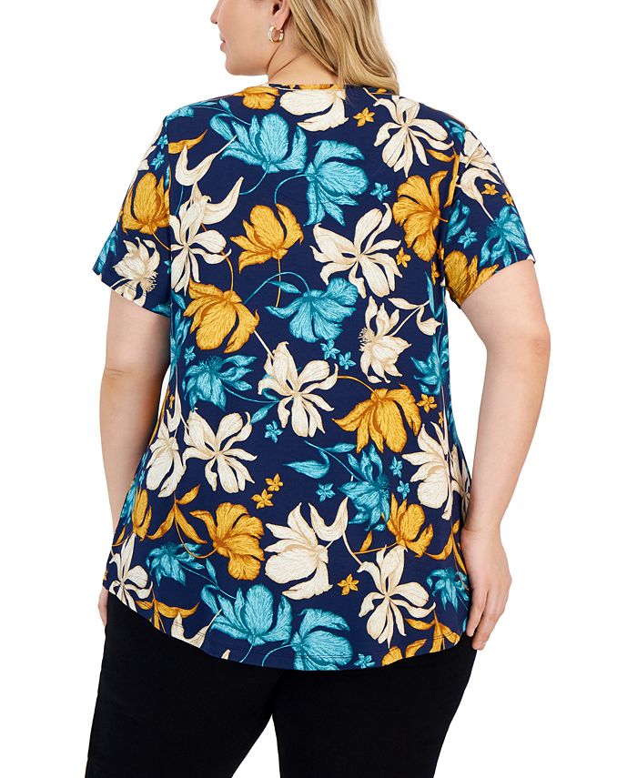 JM Collection Plus Size Kristee Garden Printed Top, Created for Macy's ...