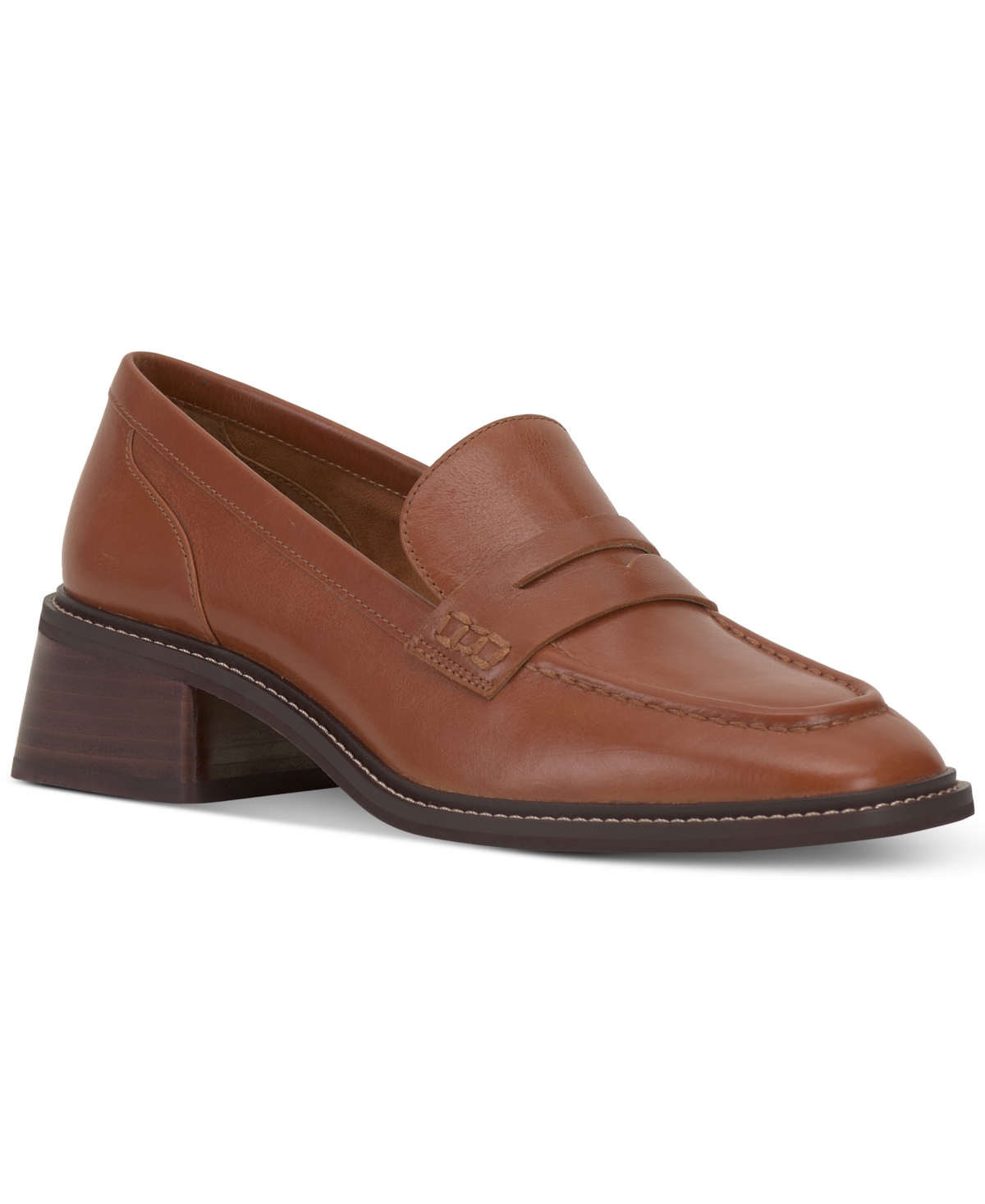 Shop Vince Camuto Enachel Block-heel Tailored Loafer Flats In Warm Caramel