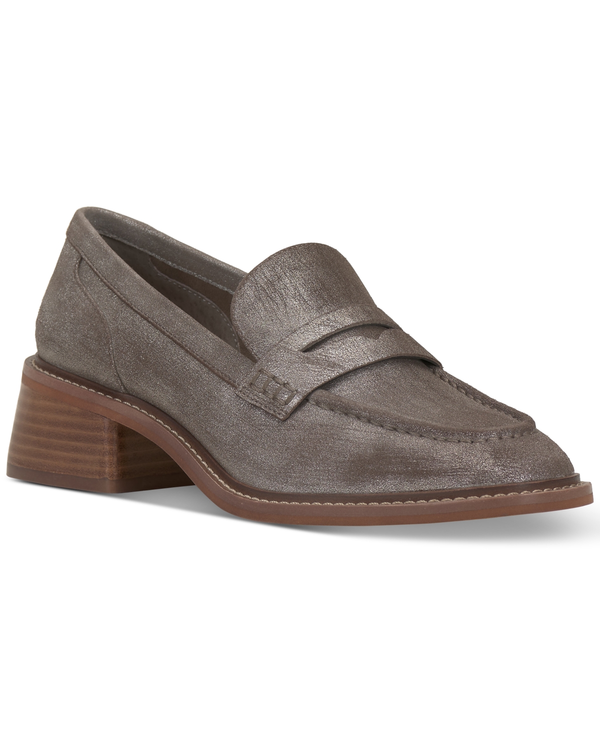 Shop Vince Camuto Enachel Block-heel Tailored Loafer Flats In Dark Taupe