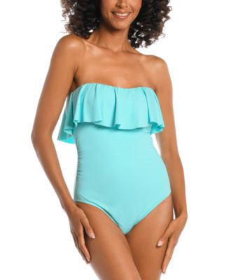 La Blanca Women's Solid Ruffled Bandeau One-Piece Removable-Strap Swimsuit  - Macy's