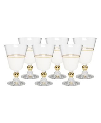 White Water Glasses with Trim and Stem, Set of 6