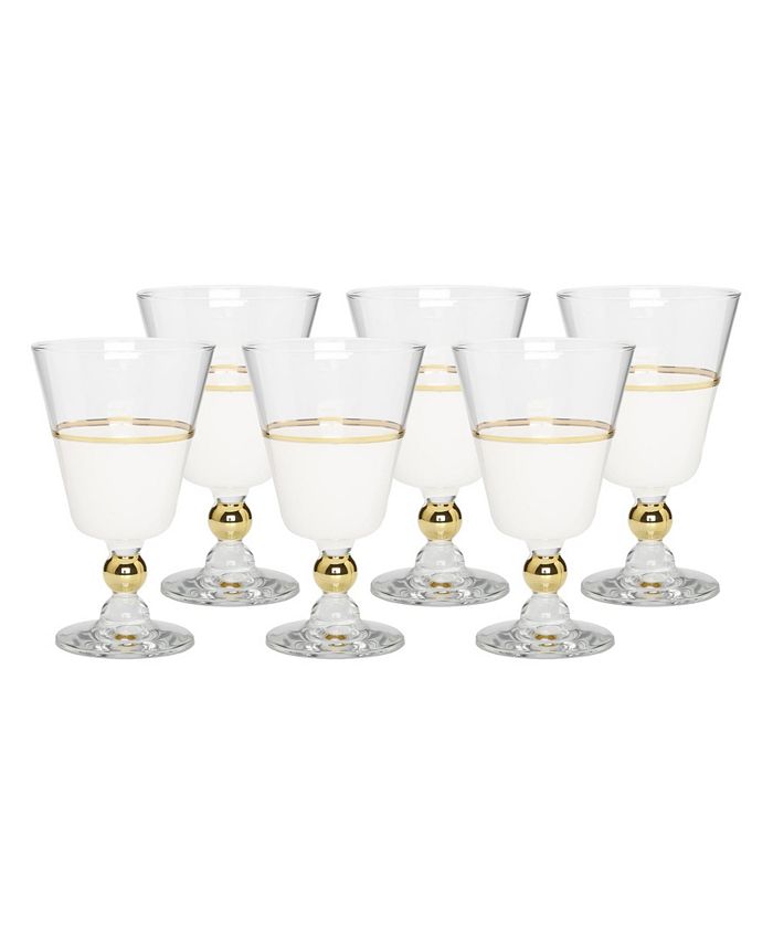 Classic Touch White Water Glasses with Trim and Stem, Set of 6 Macy's