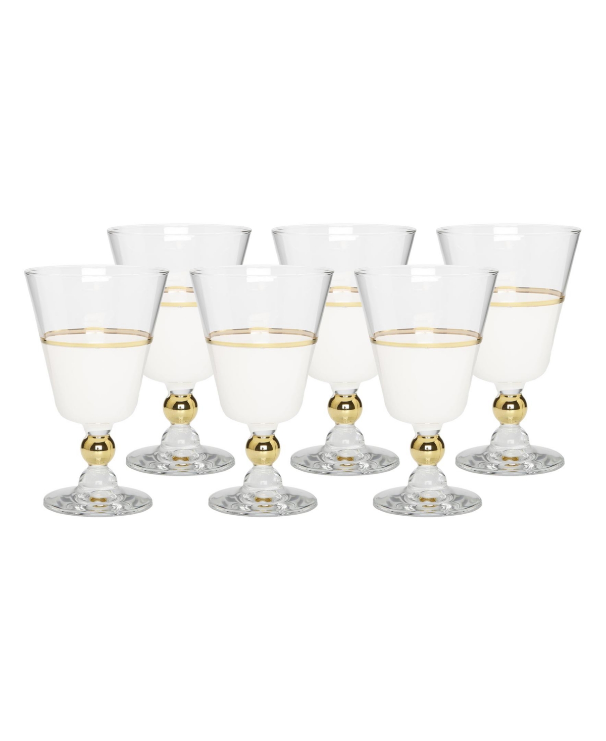 Classic Touch White Water Glasses With Trim And Stem, Set Of 6