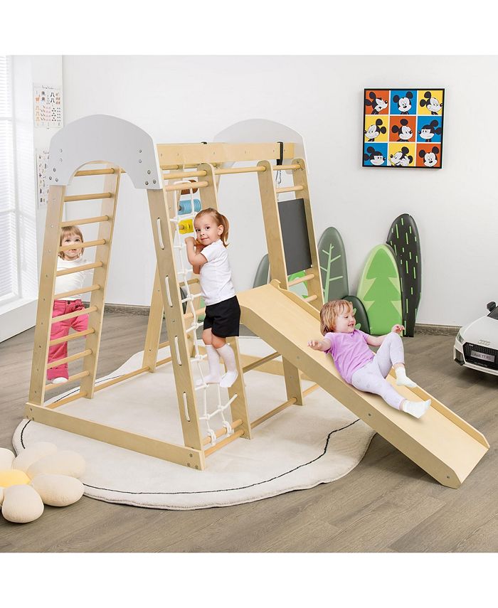 Costway Indoor Playground Climbing Gym Kids Wooden 8 in 1 Climber