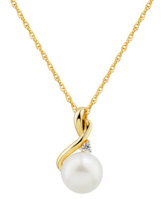 Cultured Freshwater Pearl (8mm) & Diamond (1/10 ct. t.w.) 18 Pendant Necklace in 10k Gold