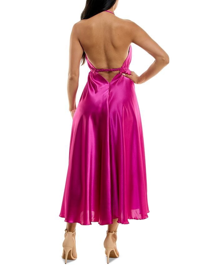 V Neck Sleeveless Satin Bow Backless Maxi Dress