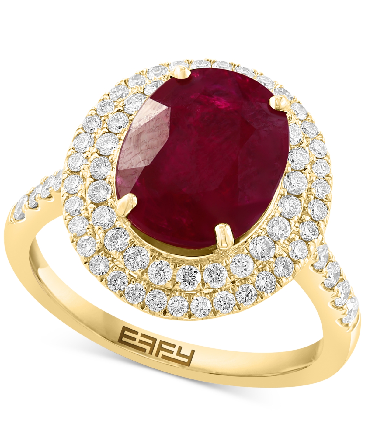 Effy Collection Effy Ruby (4 Ct. T.w.) & Diamond (5/8 Ct. T.w.) Oval Double Halo Ring In 14k Gold