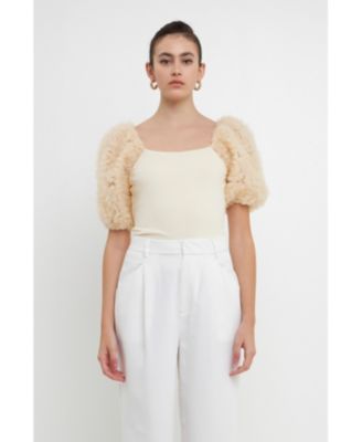 Women's Tulle Puff Sleeve with Knit Top