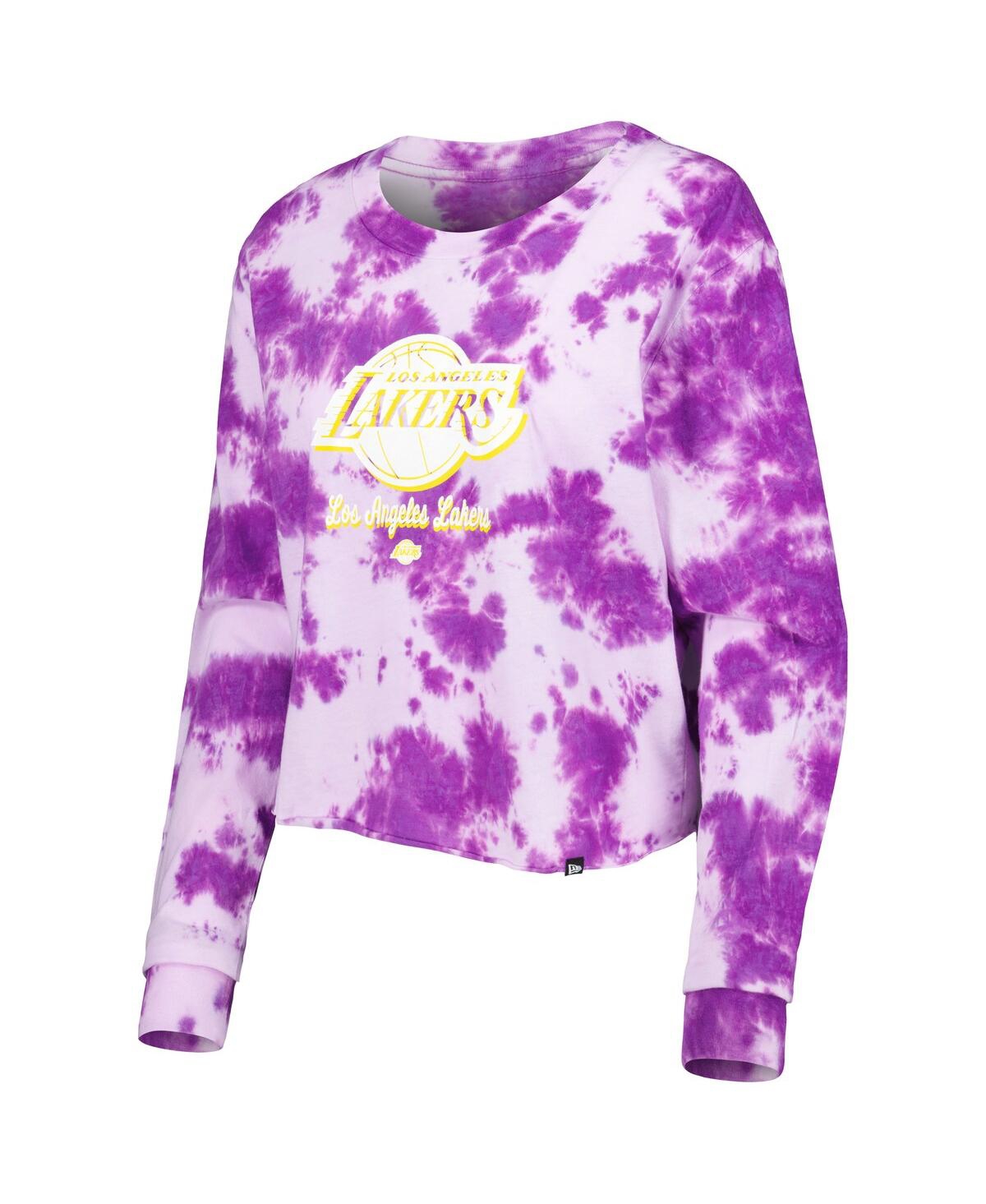 NEW ERA WOMEN'S NEW ERA PURPLE LOS ANGELES LAKERS TIE DYE CROPPED LONG SLEEVE T-SHIRT 