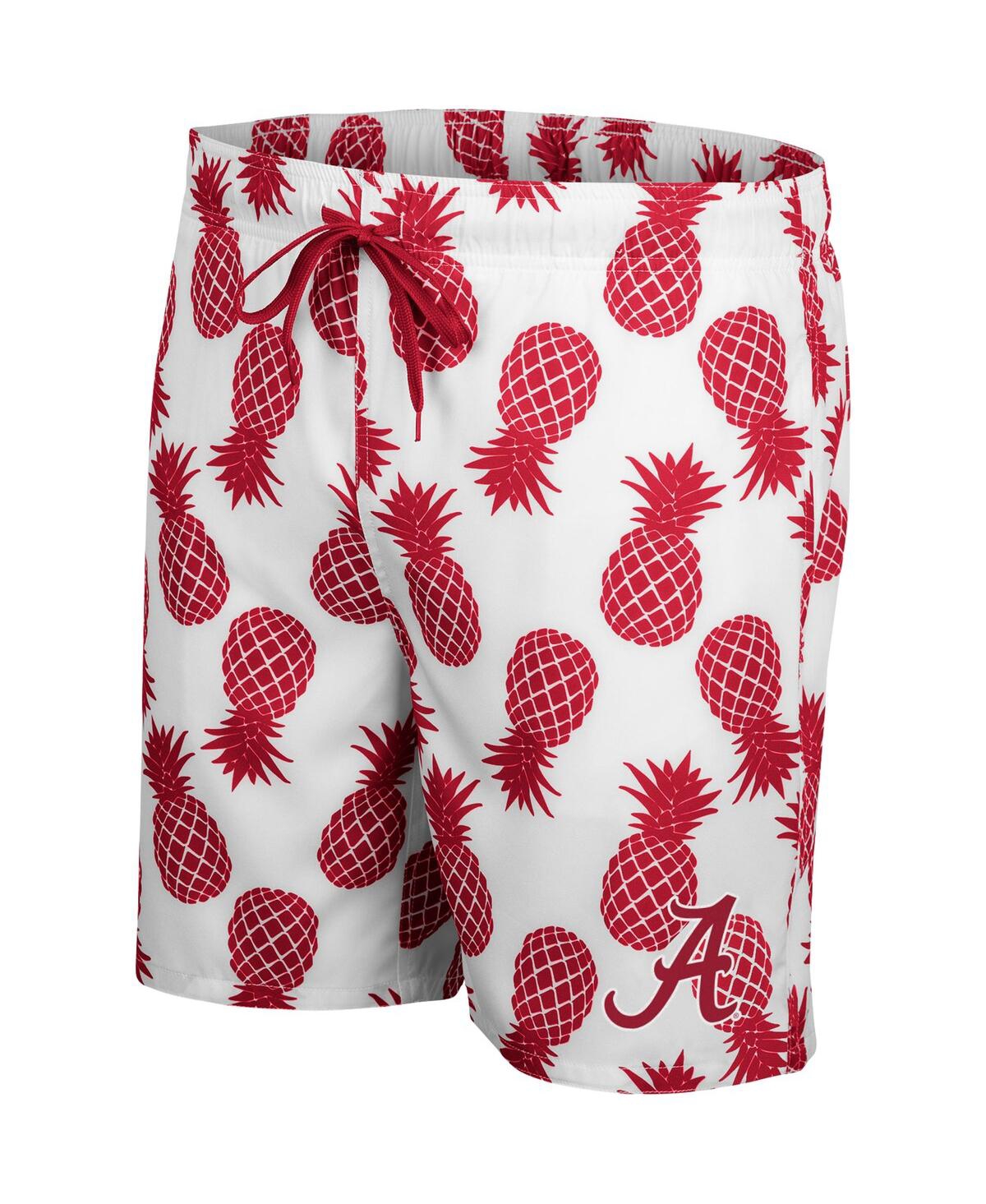 Shop Colosseum Men's  White, Crimson Alabama Crimson Tide Pineapple Swim Shorts In White,crimson