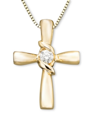 image of Sirena Diamond Cross Pendant in 14k Yellow or White Gold (1/10 ct. t.w.)