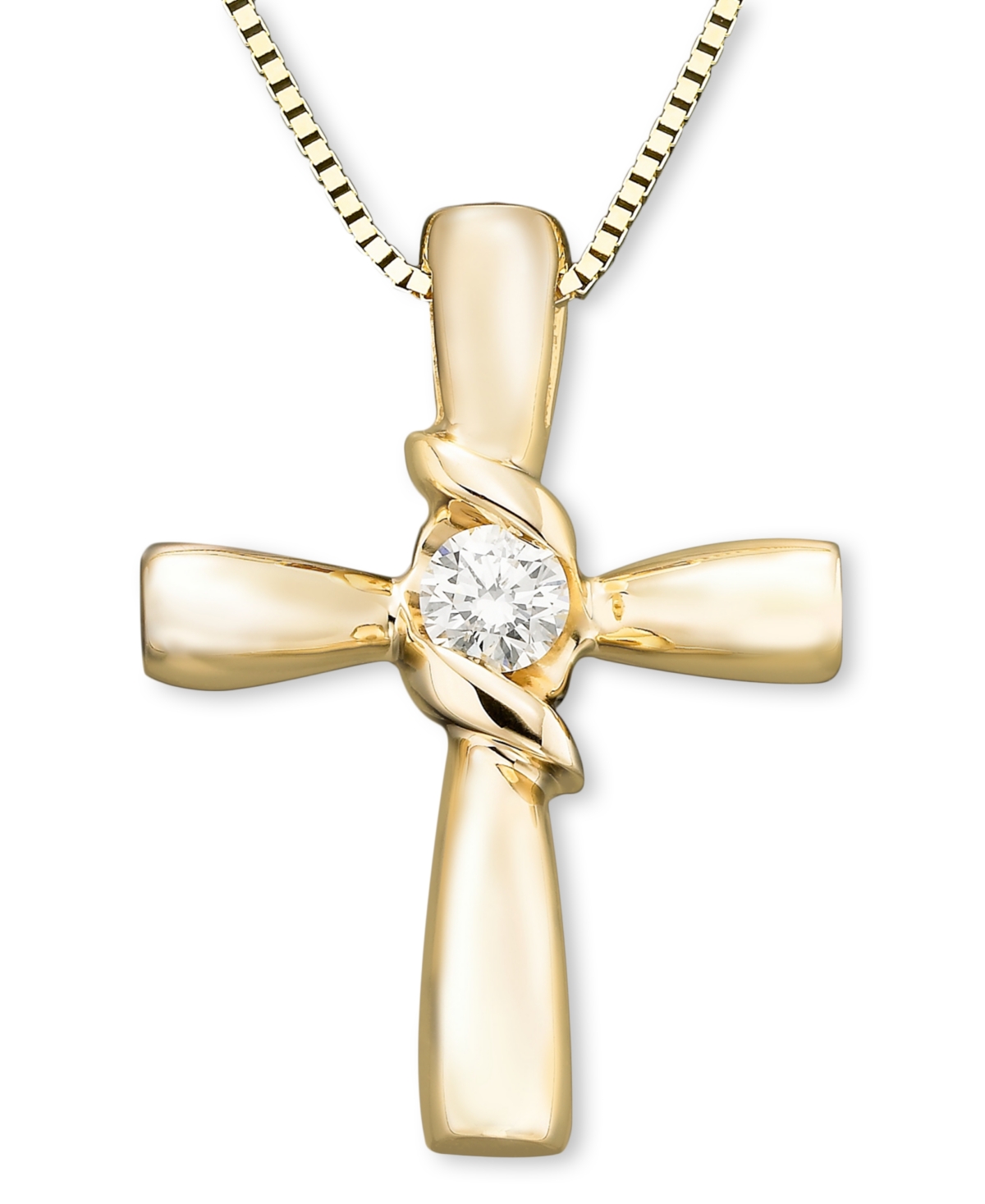 Diamond Cross Pendant in 14k Yellow or White Gold (1/10 ct. t.w.) - Yellow Gold