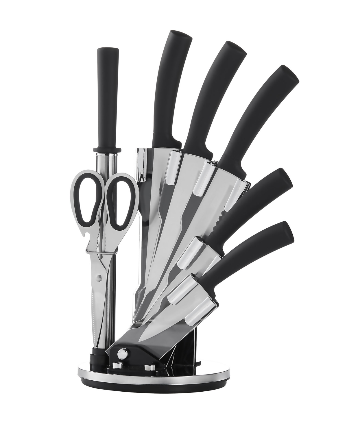 Cheer Collection 8 Piece Knife Set On Swivel Stand In Black