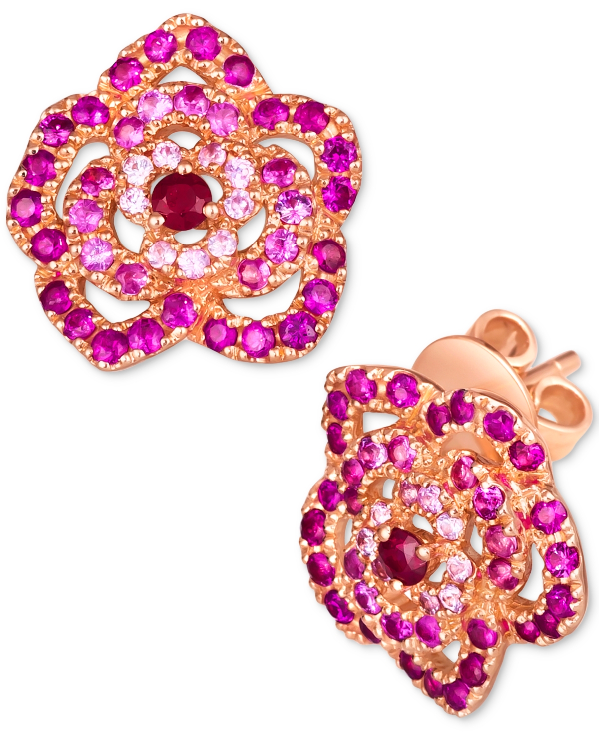 Le Vian Passion Ruby (1/8 Ct. T.w.) & Bubble Gum Pink Sapphire (1-1/6 Ct. T.w.) Flower Stud Earrings In 14k In No Color