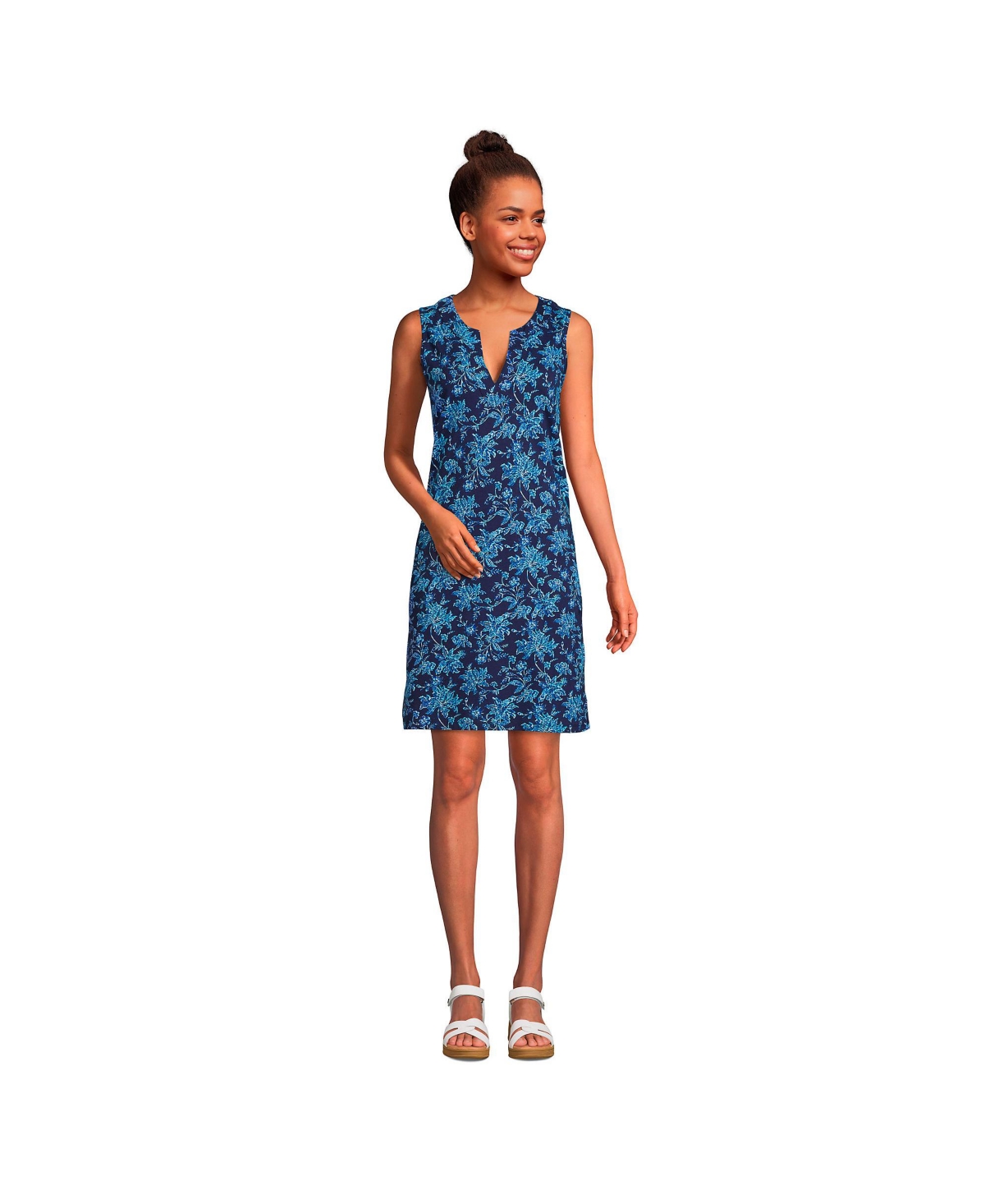 Lands' End Women's Long Cotton Jersey Sleeveless Swim Cover-up Dress Print  | Smart Closet