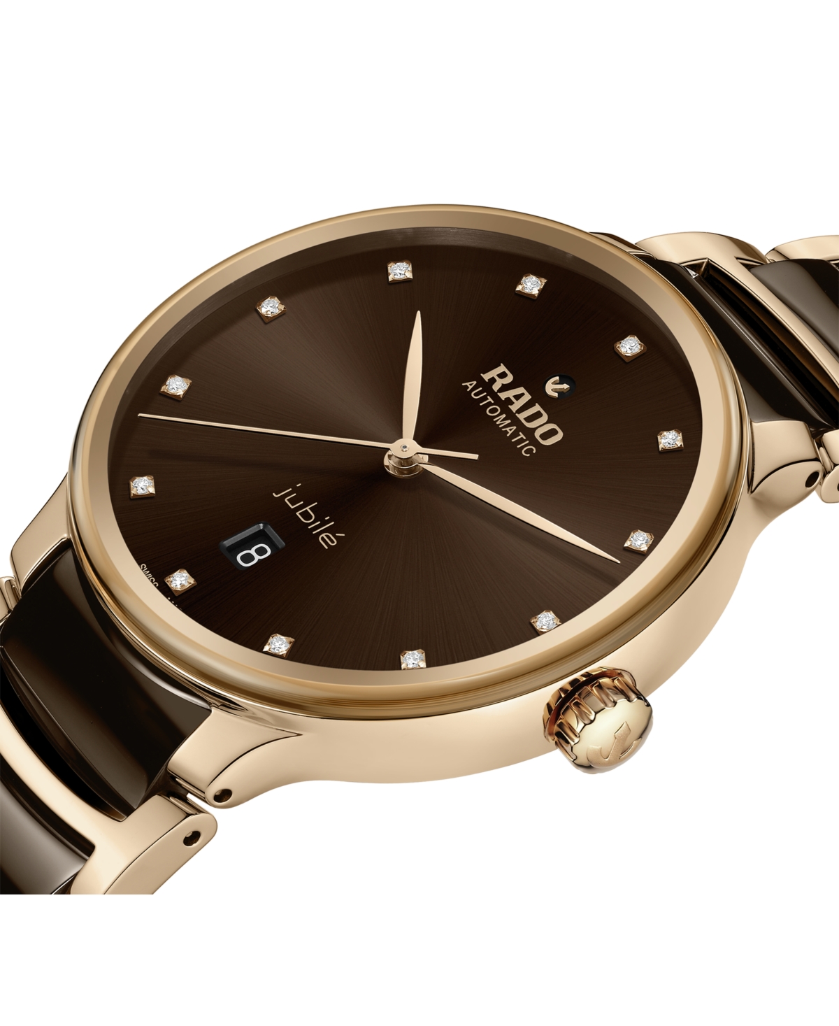 Rado Unisex Swiss Automatic Centrix Diamond (1/10 Ct. T.w.) Brown High-tech Ceramic & Rose Gold Pvd Brace In Brown
