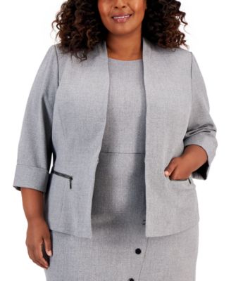 Kasper - Plus Size Zip-Pocket Open-Front Jacket