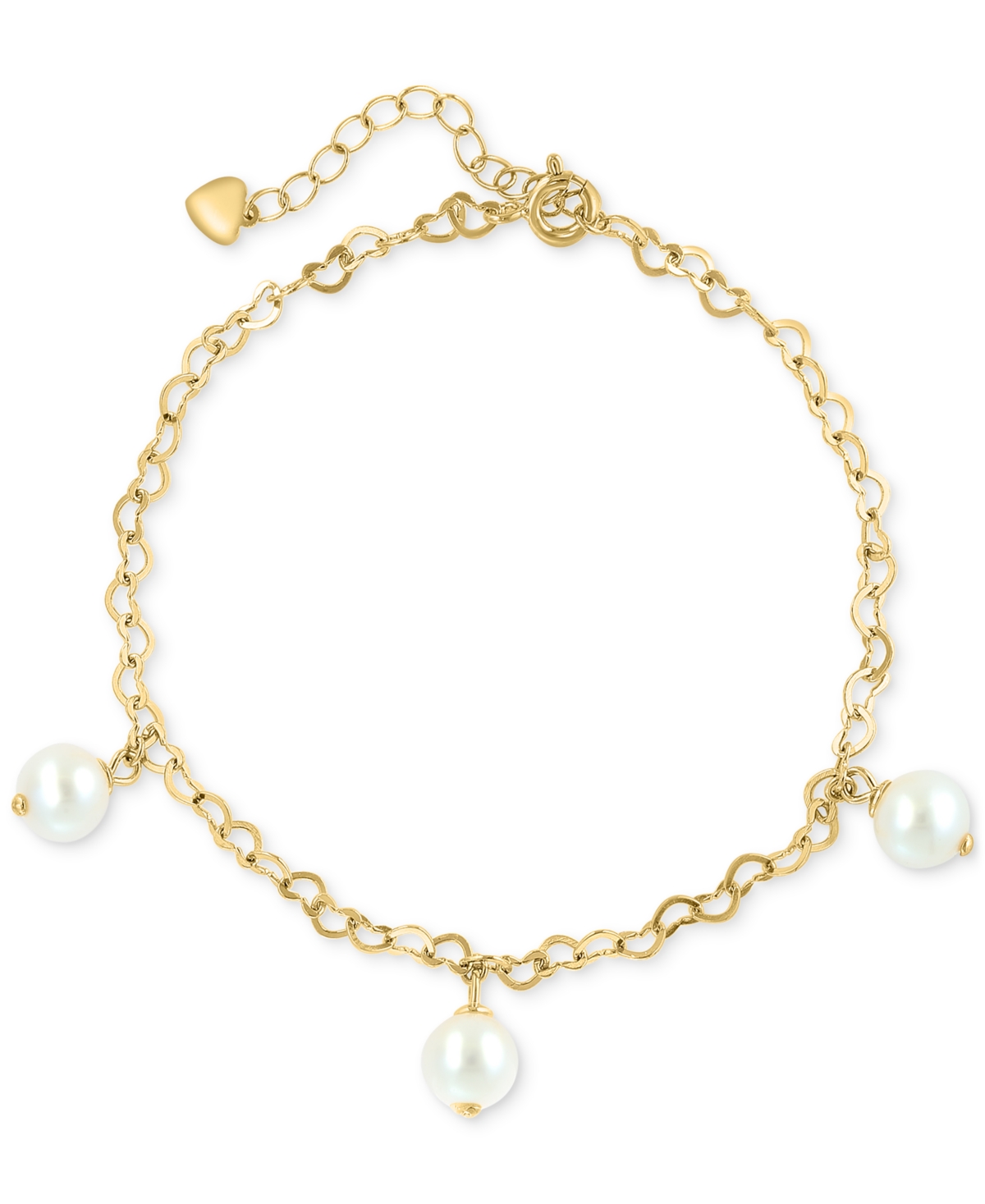 Effy Collection Effy Freshwater Pearl (7mm) Dangle Heart Link Chain Bracelet In 14k Gold-plated Sterling Silver In Gold Over Silver