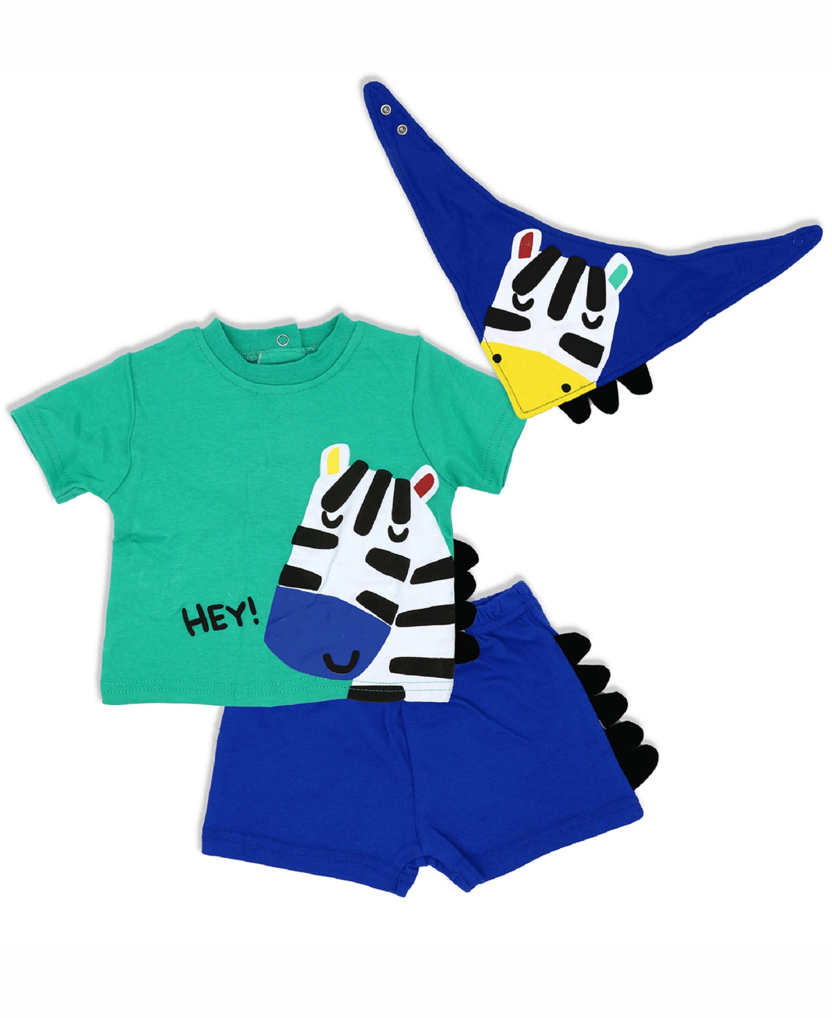 Lily & Jack Baby Boys Zebra T Shirt, Shorts And Bib, 3 Piece Set In Blue
